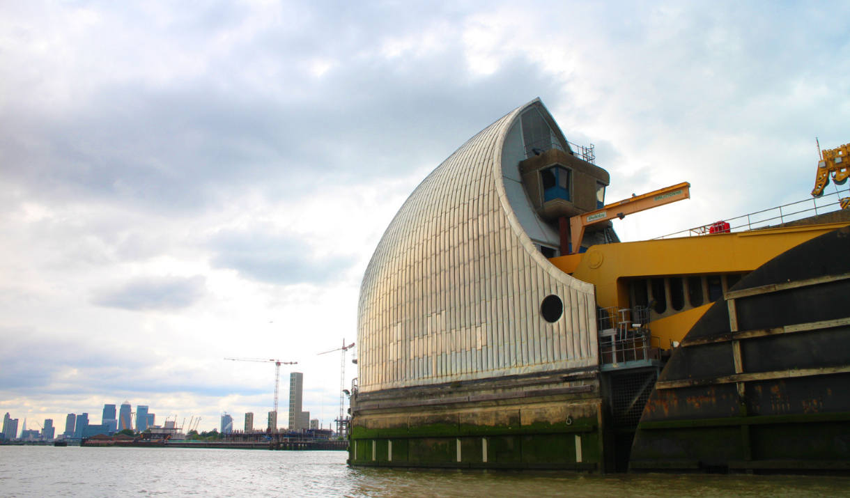 The view of the Thames Barrier from the river.